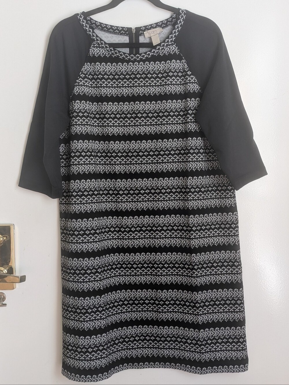 LOFT Outlet Black Gray Geometric Patternes Long Sleeve Dress Large